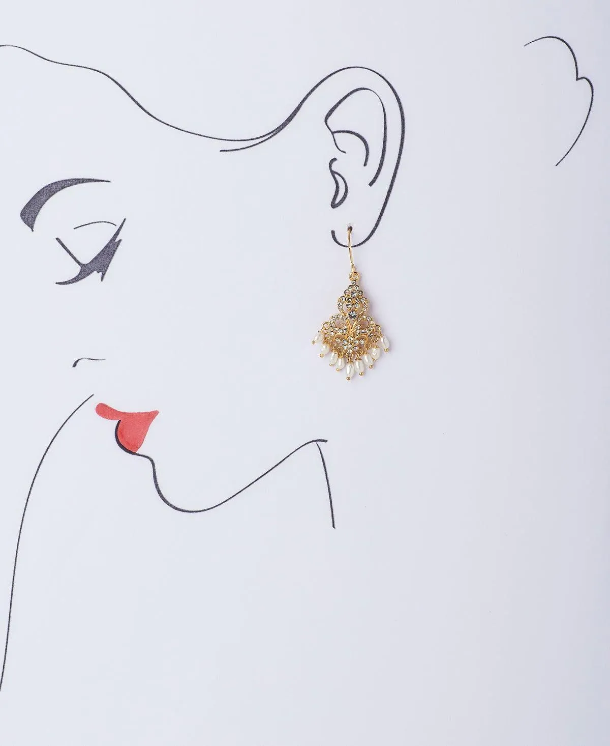 Delicate Gold Stone Studded Pearl Drop Earrings