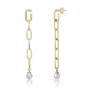 Delphine Golden Link Pearl Dangle Earrings