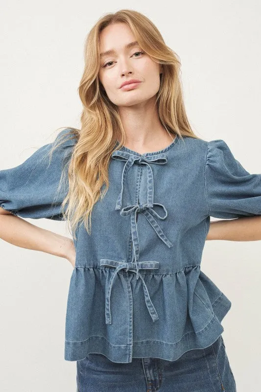 Denim Tie Blouse