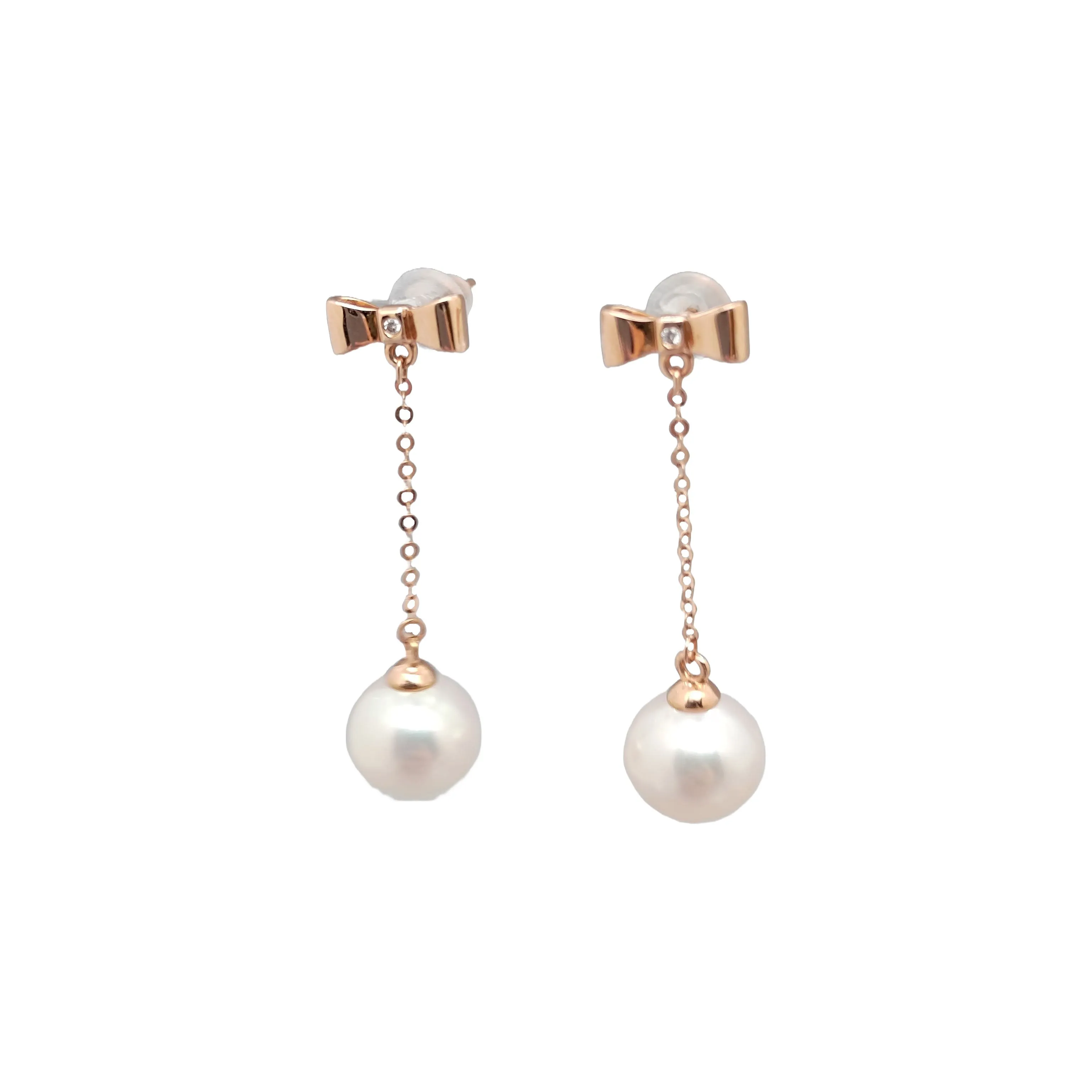 Diamond Bowtie Pearl Earrings