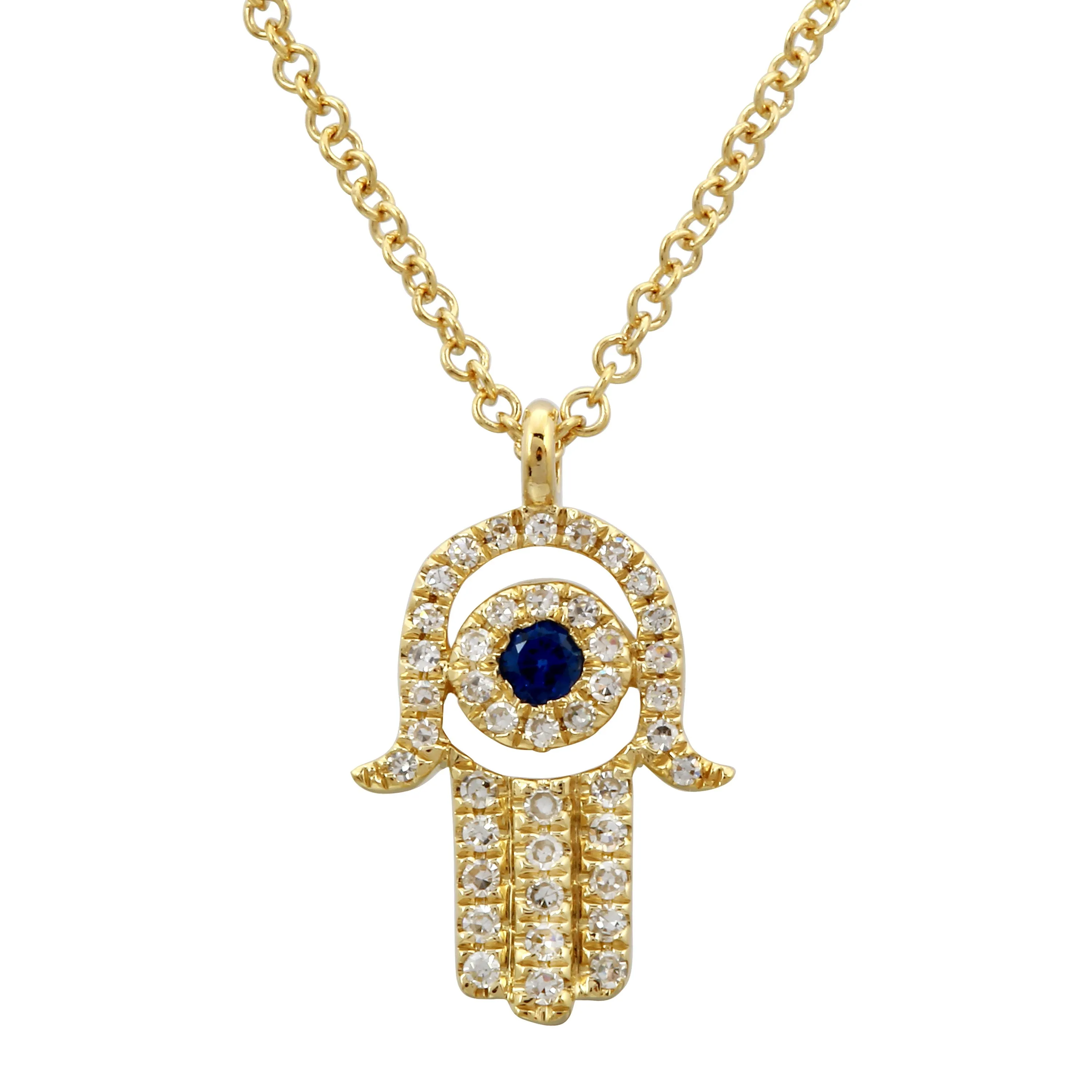 Diamond Sapphire Hamsa Hand Necklace