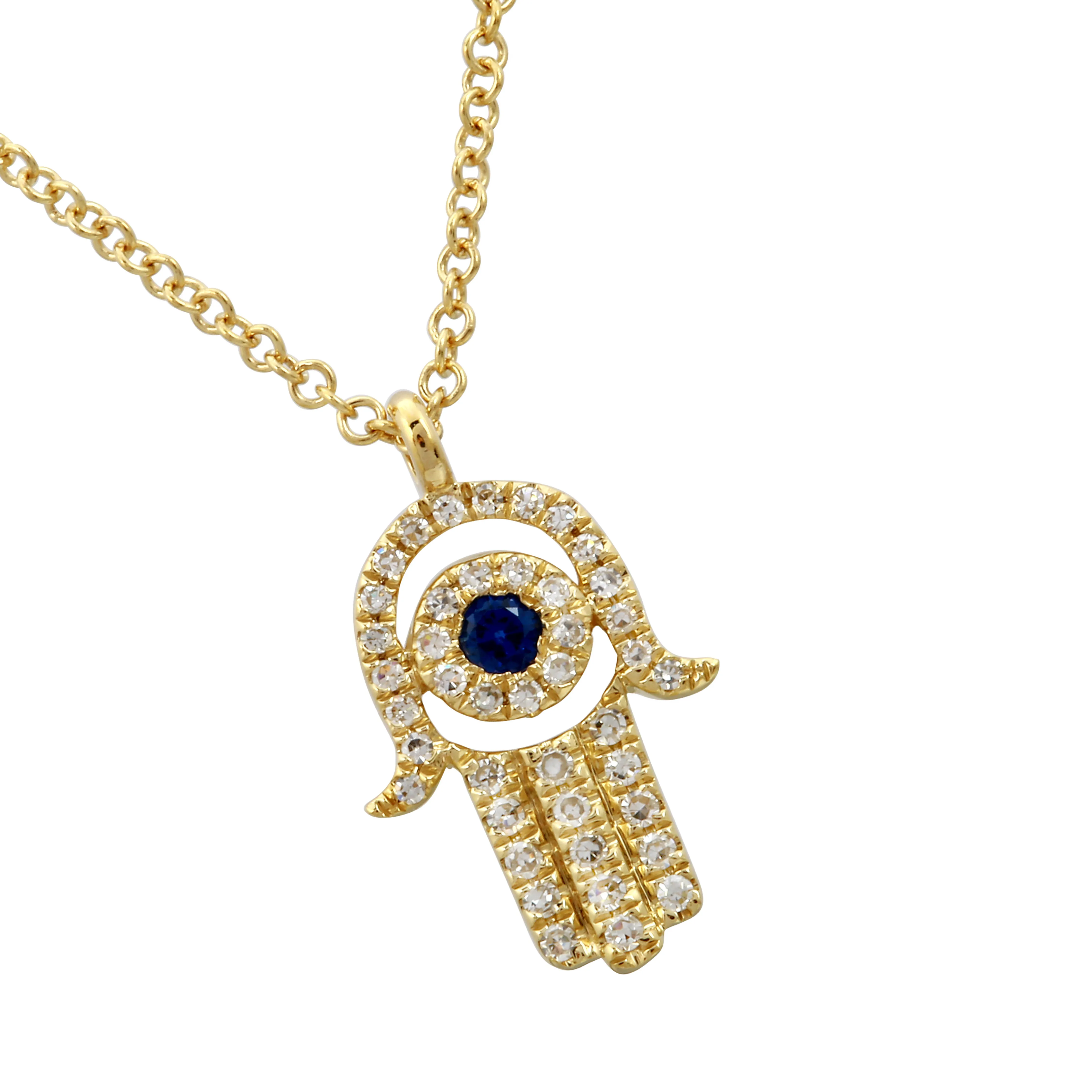 Diamond Sapphire Hamsa Hand Necklace