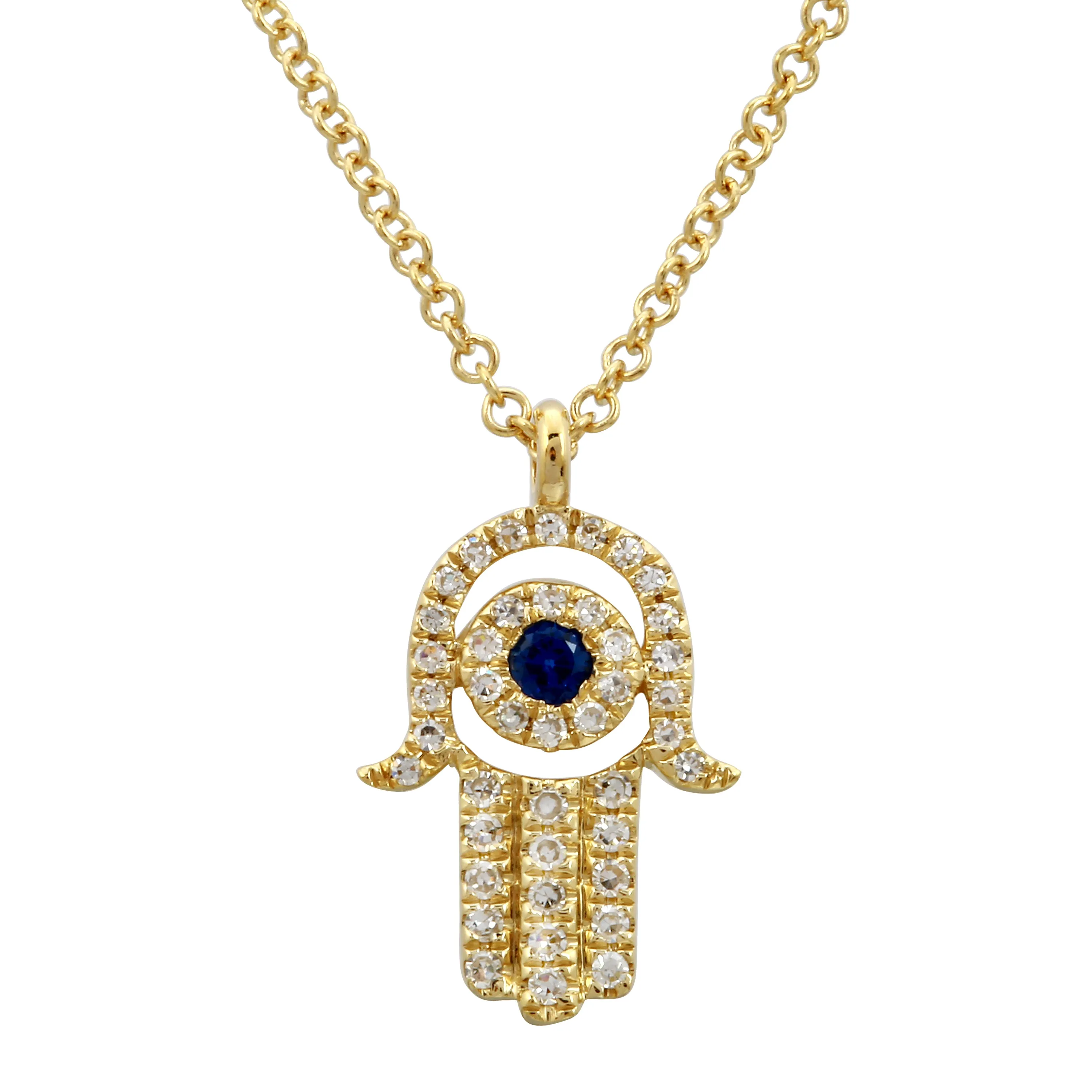 Diamond Sapphire Hamsa Hand Necklace