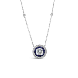 Diamond Solitaire Necklace with Sapphires and Bezel-Set Diamond Stations