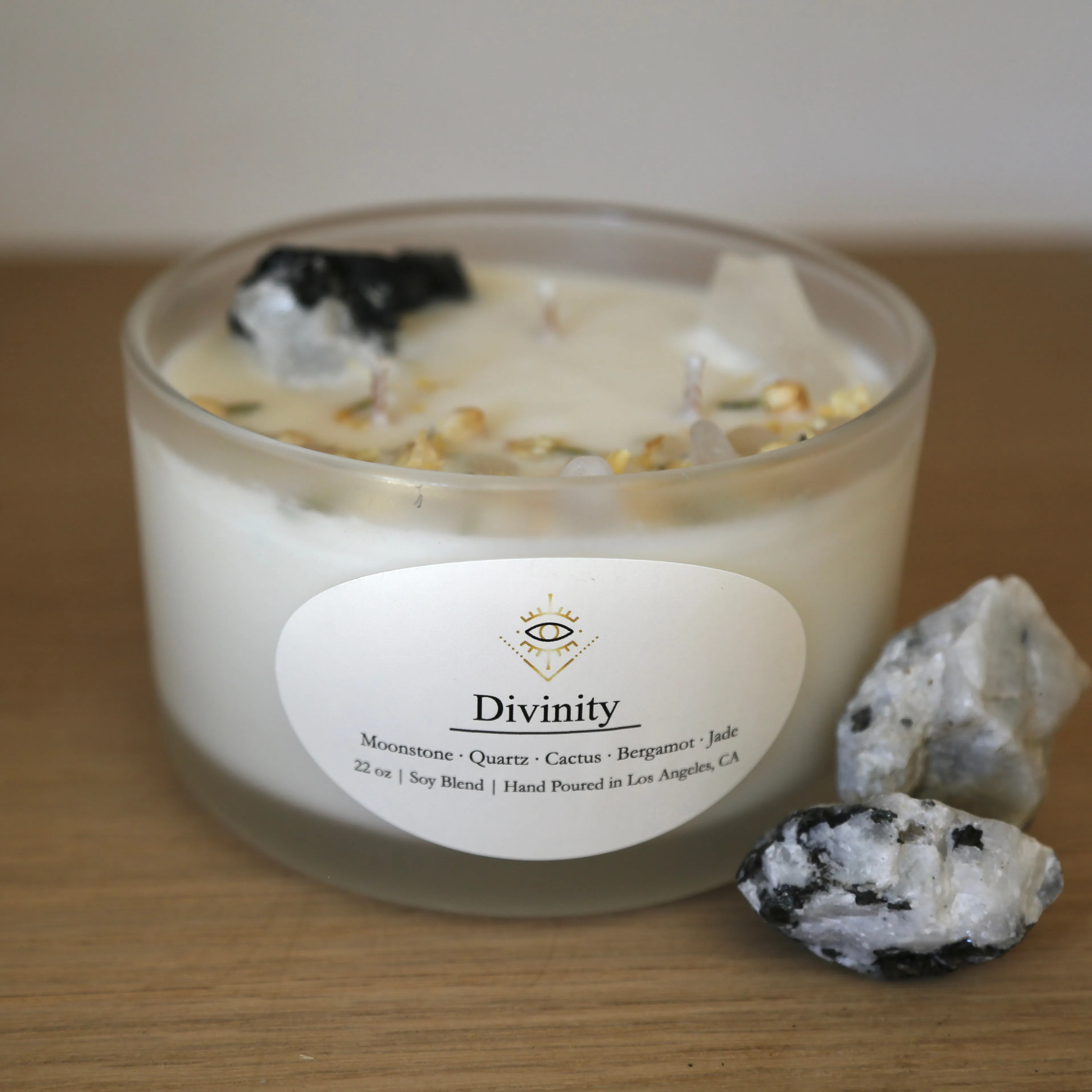 Divinity Intention Candle: Moonstone   Crystal Quartz