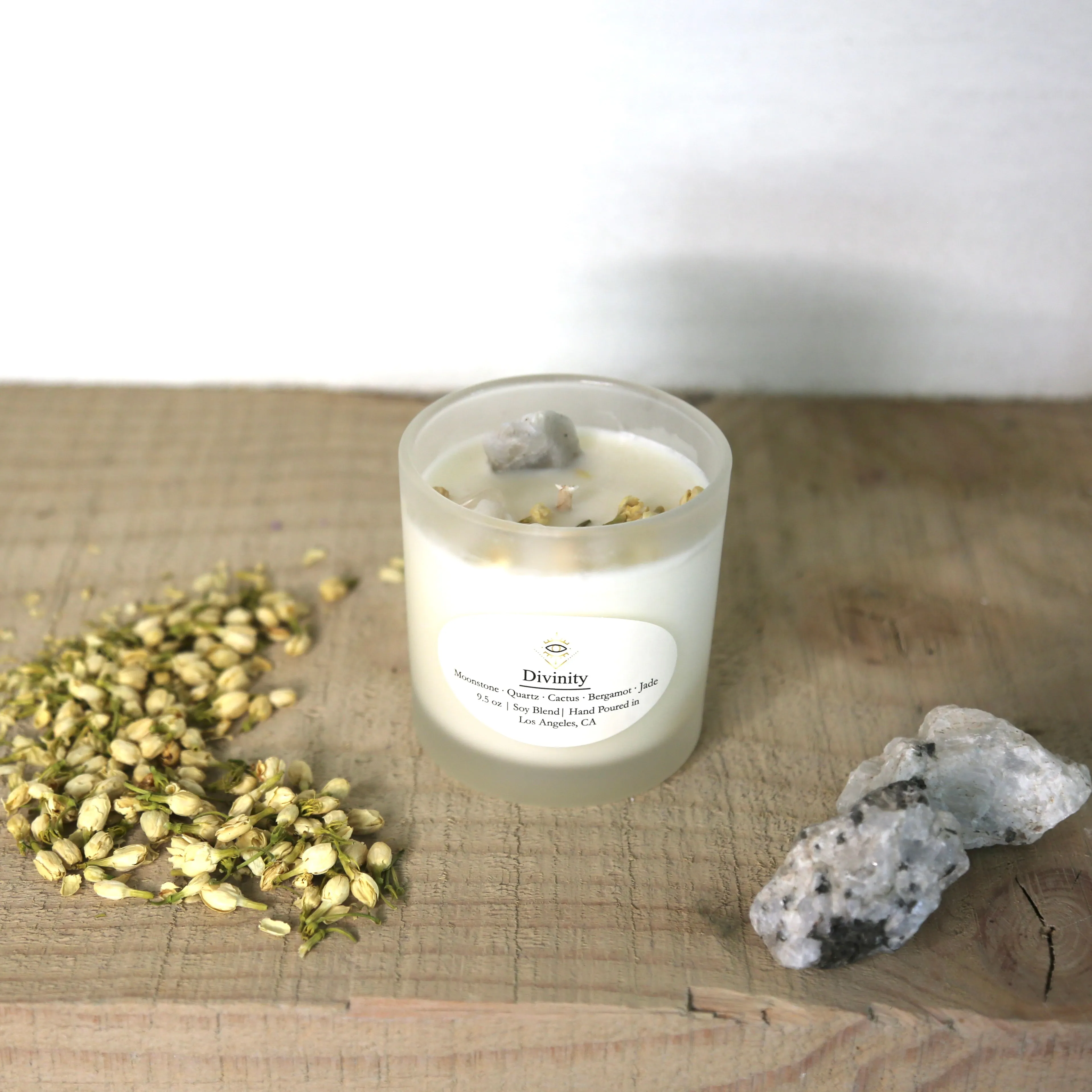 Divinity Intention Candle: Moonstone   Crystal Quartz