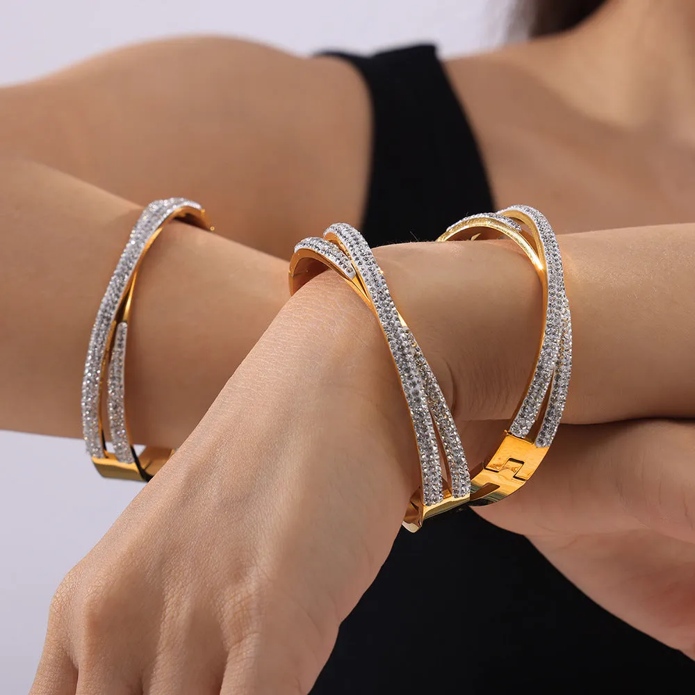 Double-layer Twin Titanium Steel Plated 18K Real Gold Inlaid Bracelet