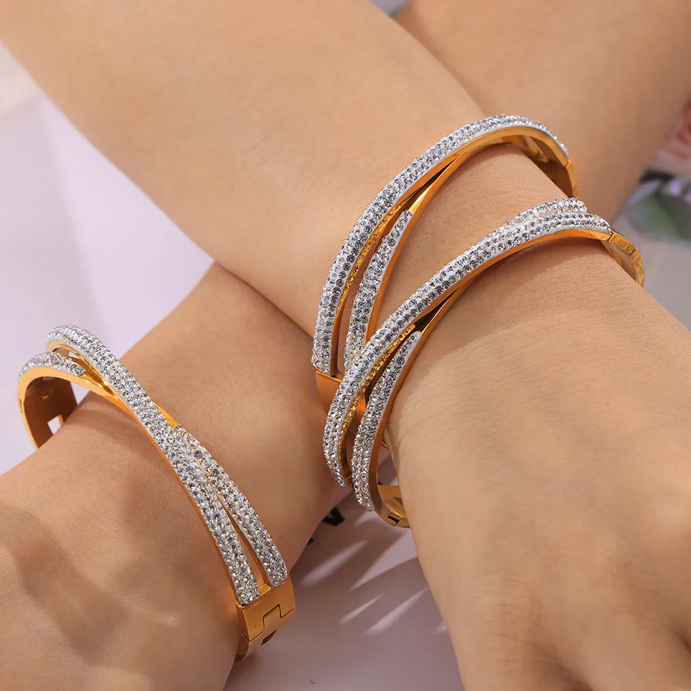 Double-layer Twin Titanium Steel Plated 18K Real Gold Inlaid Bracelet