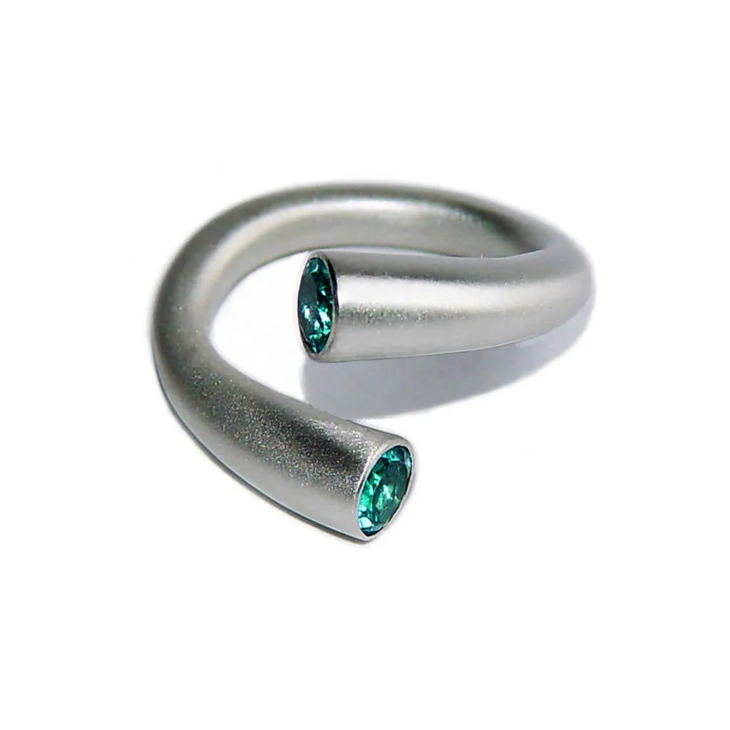 Double taper silver wiggly ring with blue topaz