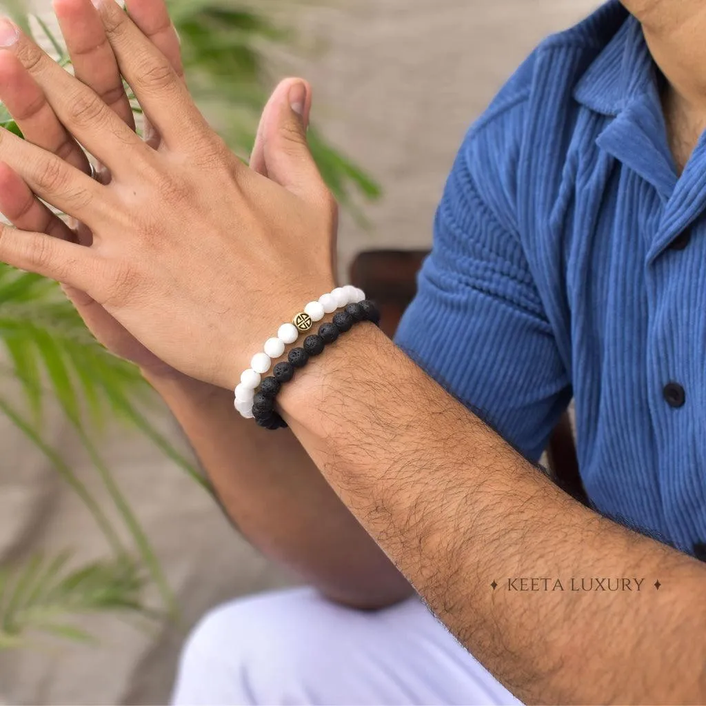 Dual Elemental - Selenite & Lava Bead Bracelet