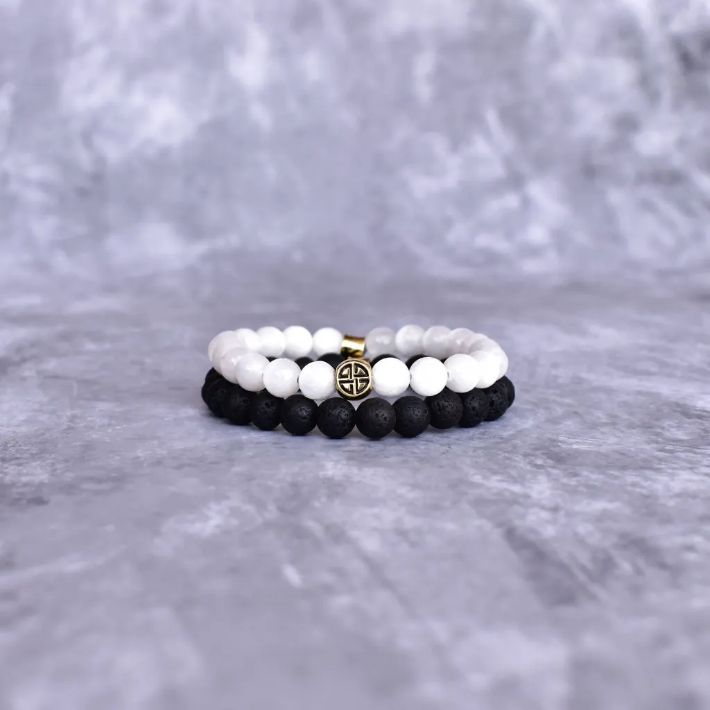 Dual Elemental - Selenite & Lava Bead Bracelet