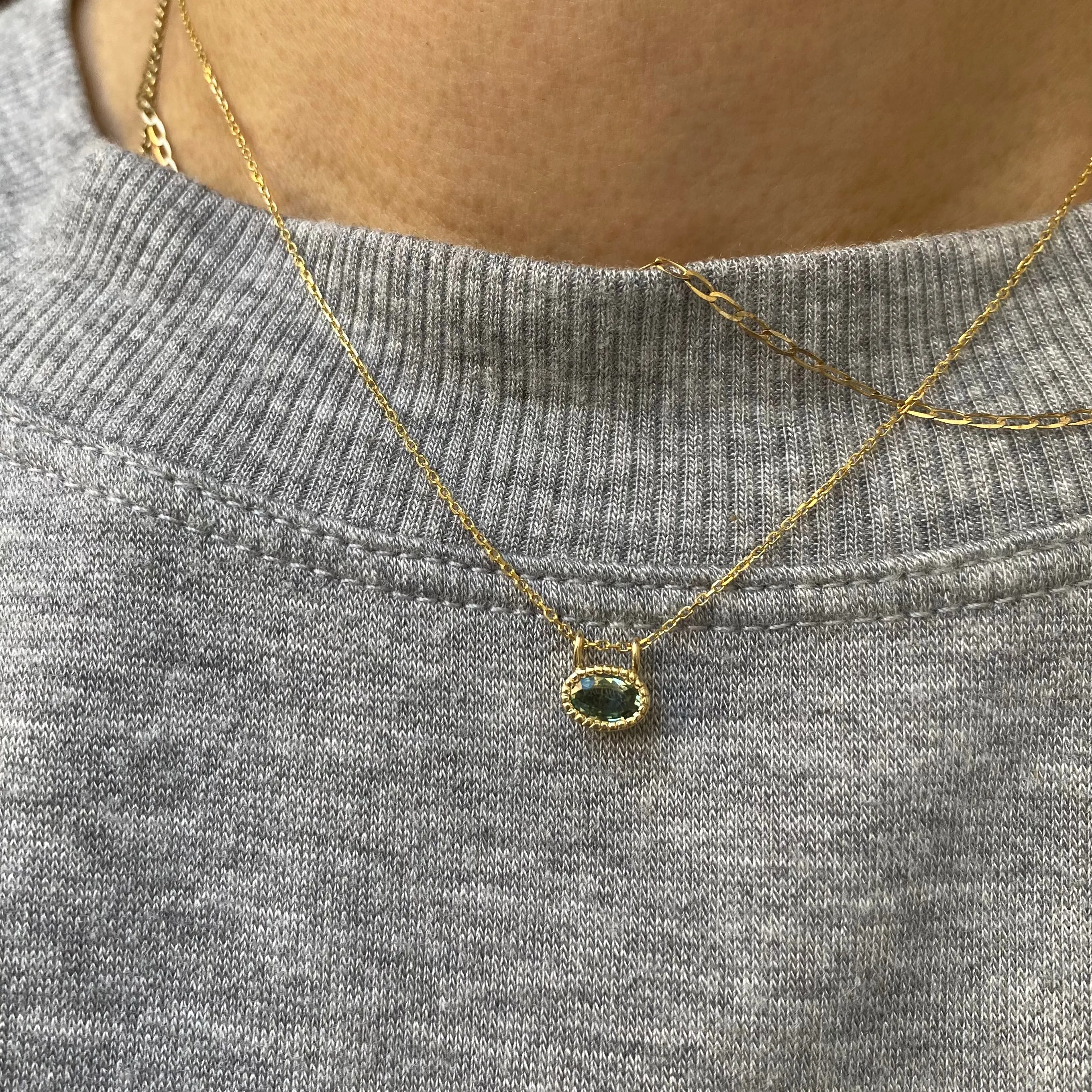 East West Green Sapphire Necklace (ready to ship option)*