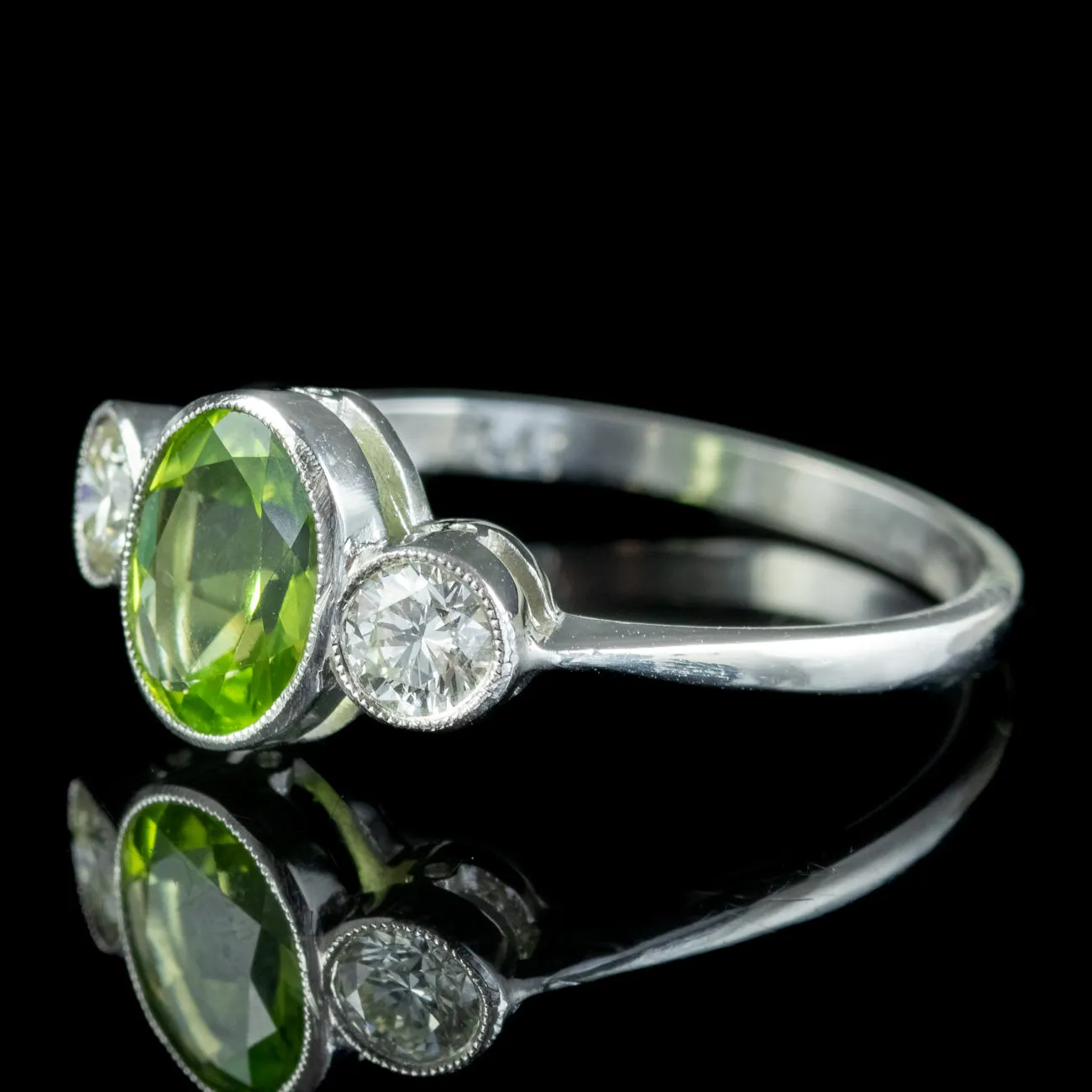 Edwardian Style Peridot Diamond Trilogy Ring 1.6ct Peridot