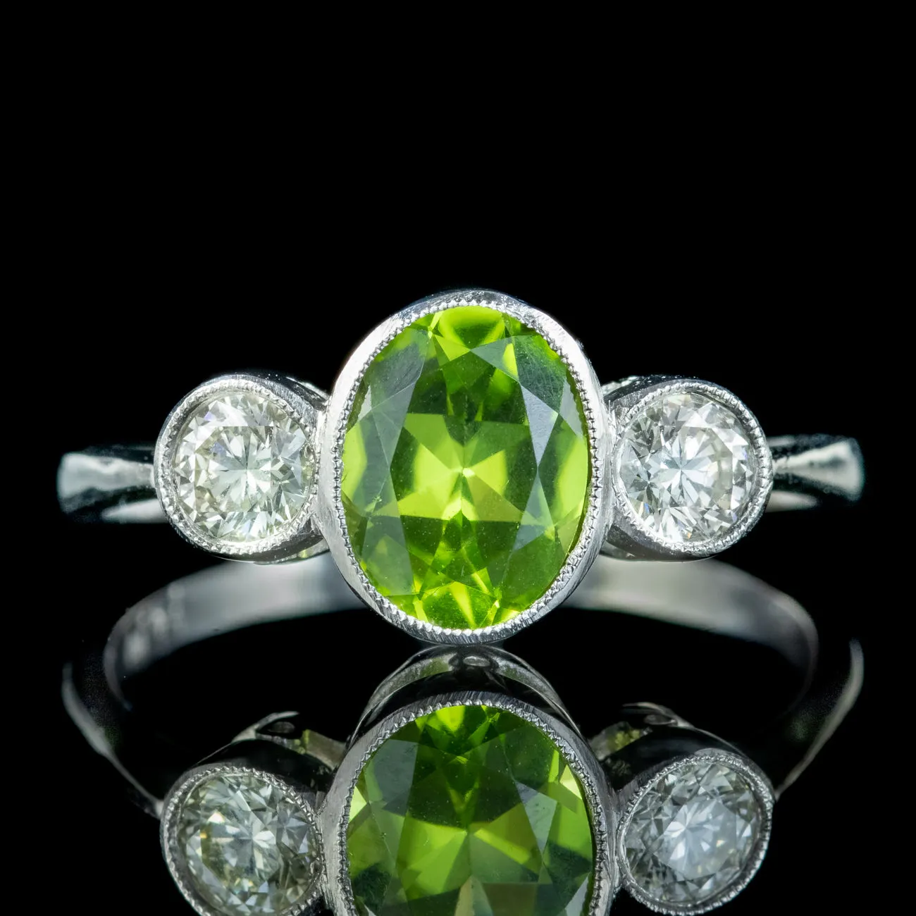 Edwardian Style Peridot Diamond Trilogy Ring 1.6ct Peridot