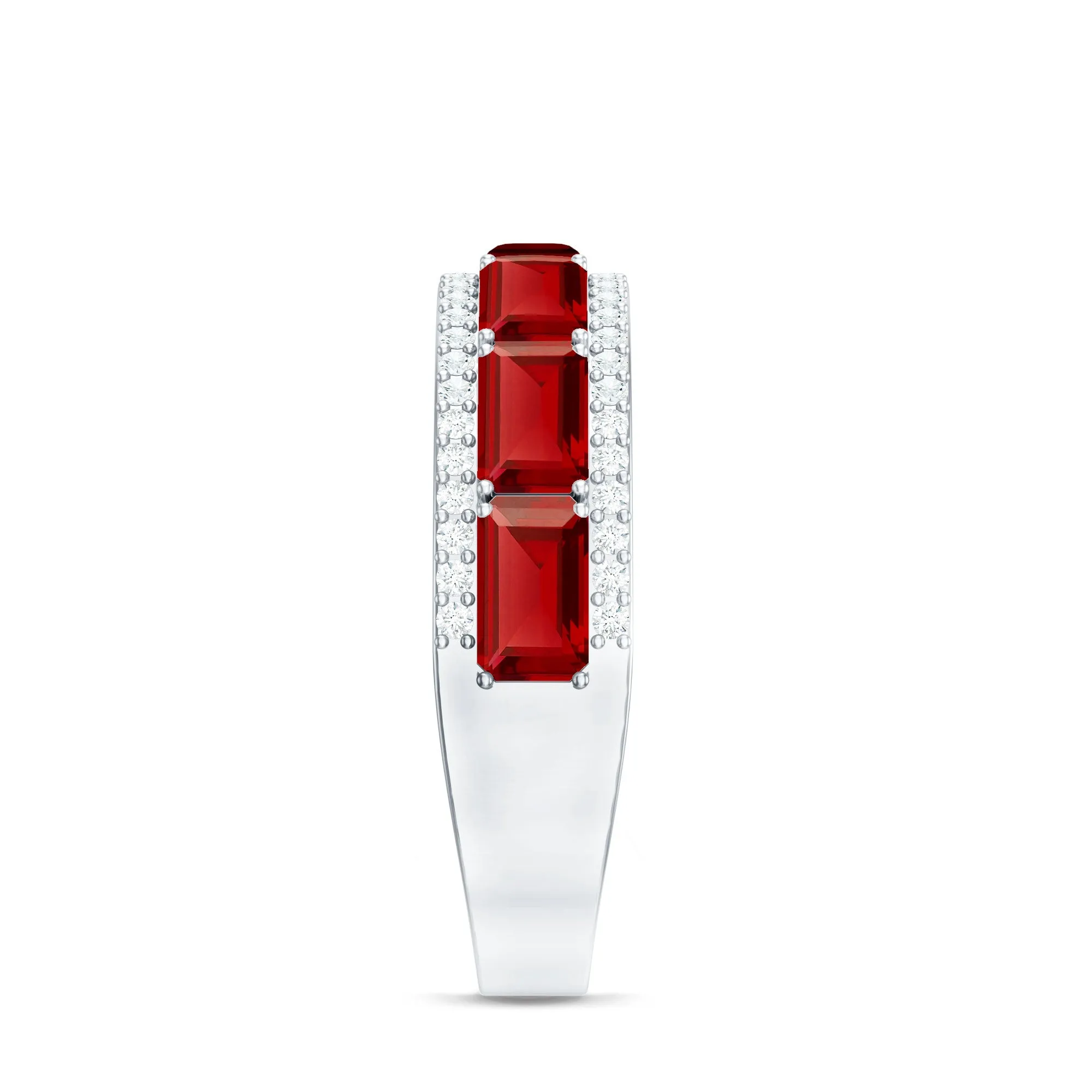 Emerald Cut Lab Grown Ruby Moissanite Half Eternity Band