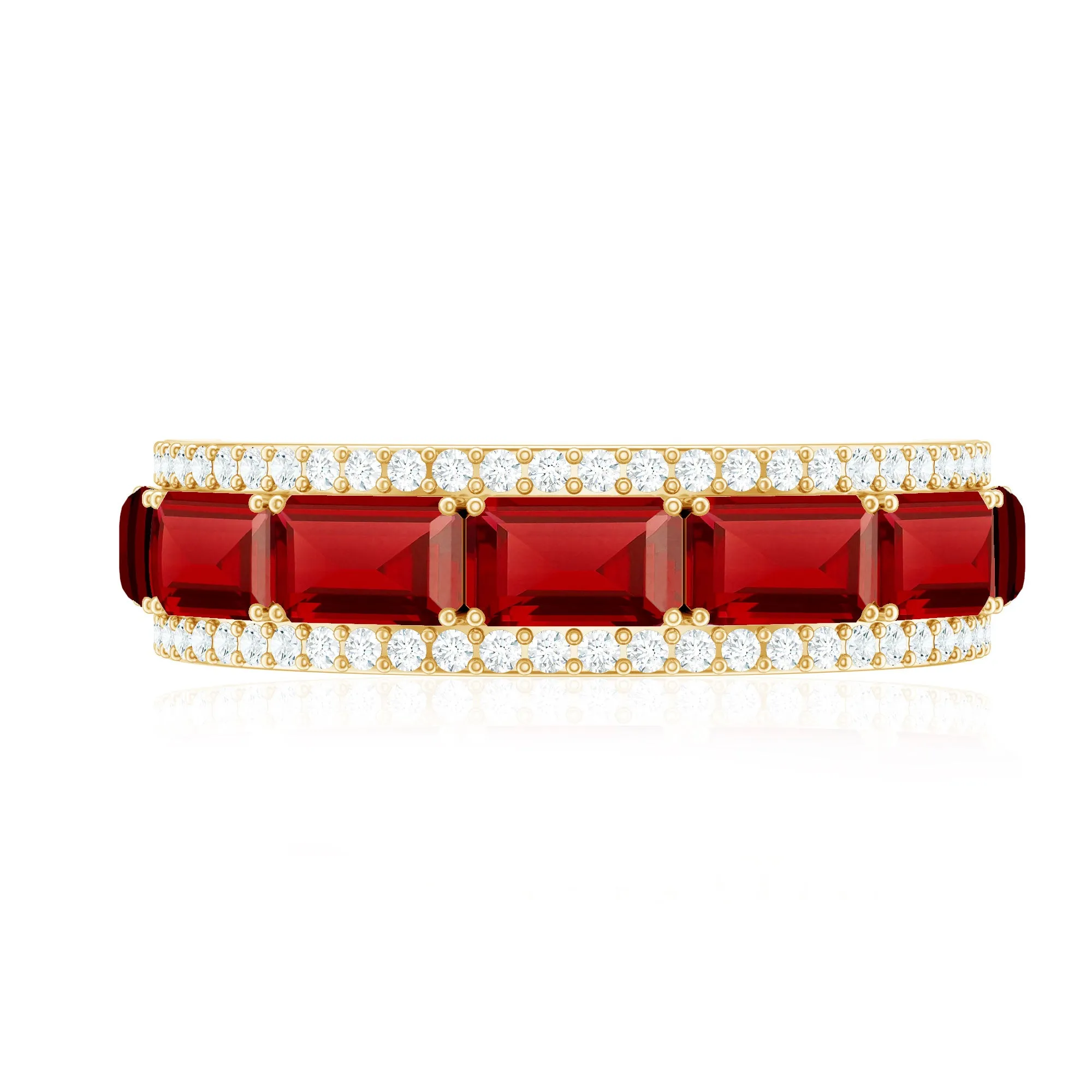 Emerald Cut Lab Grown Ruby Moissanite Half Eternity Band