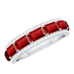 Emerald Cut Lab Grown Ruby Moissanite Half Eternity Band