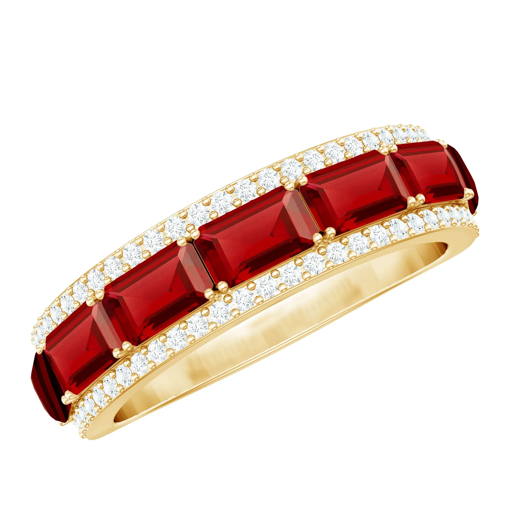 Emerald Cut Lab Grown Ruby Moissanite Half Eternity Band