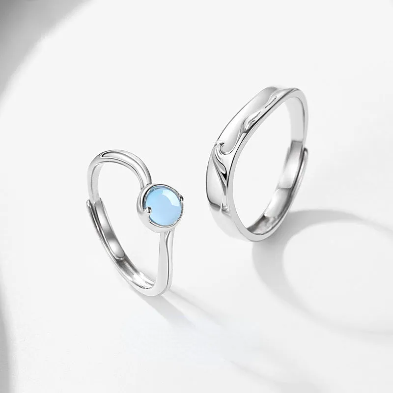 Engravable Moonstone Couple Wedding Bands