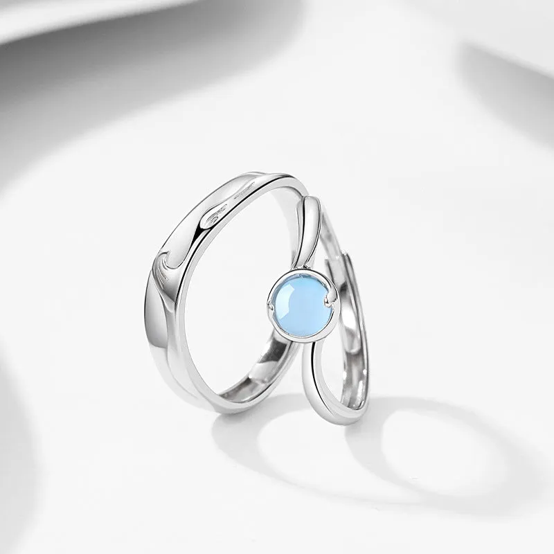 Engravable Moonstone Couple Wedding Bands