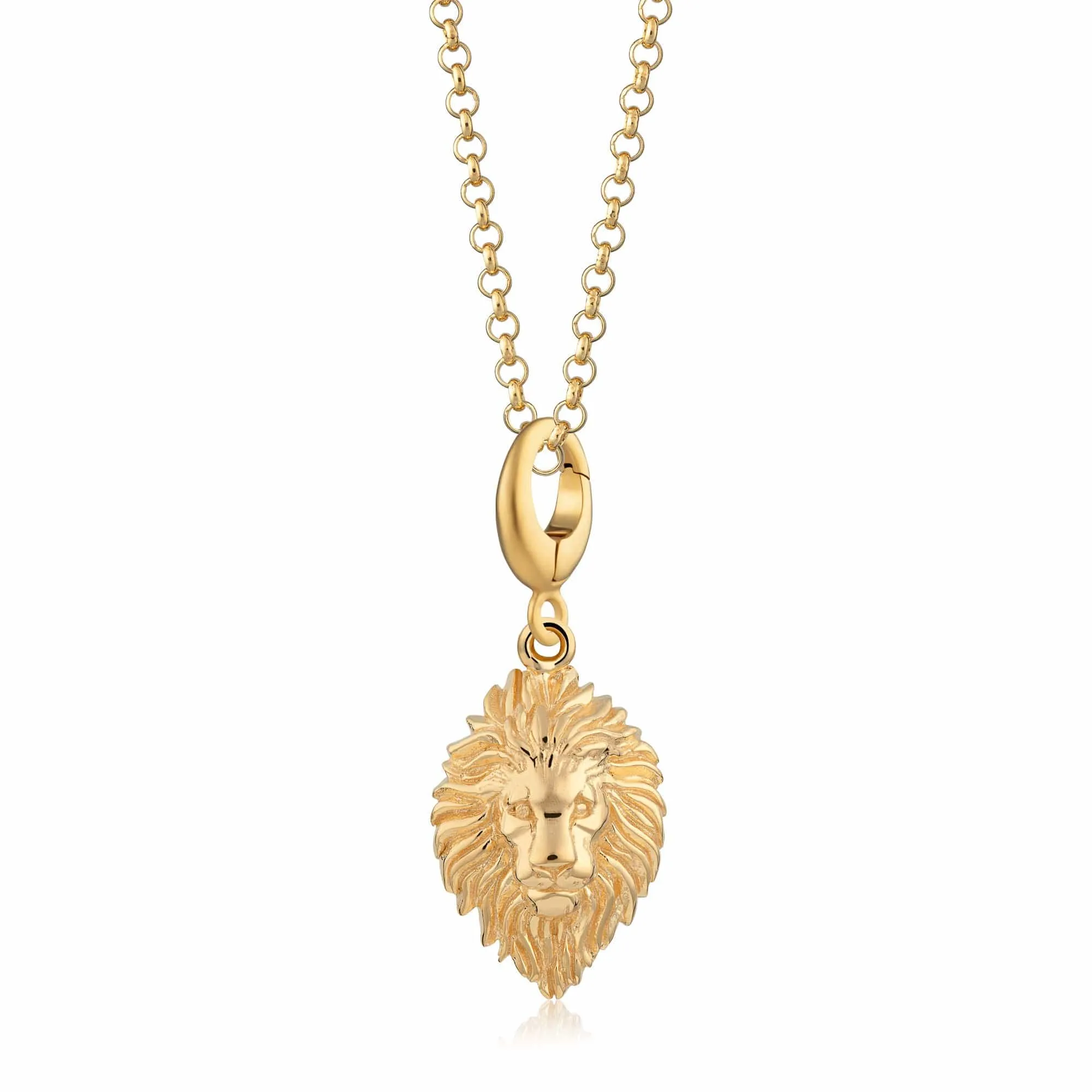 Engraved Gold Plated Lion Head Necklace