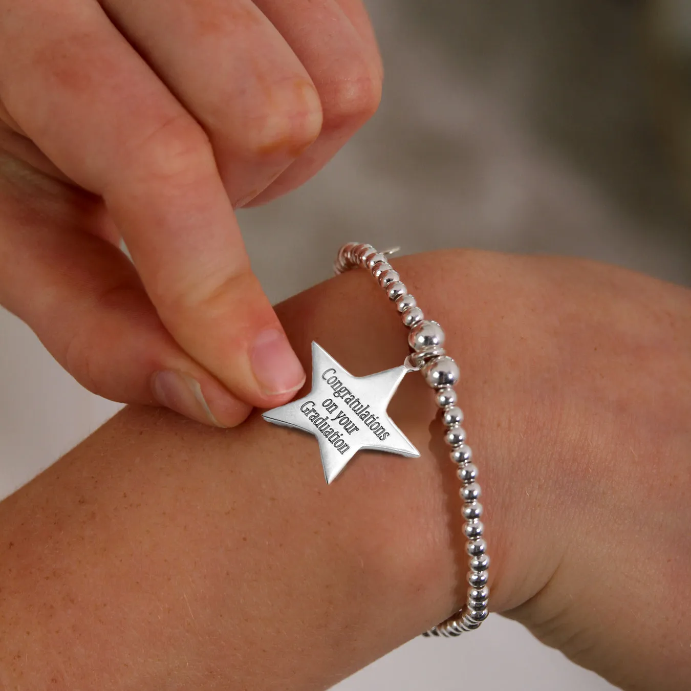 Engraved Star Token Bracelet - Sterling Silver