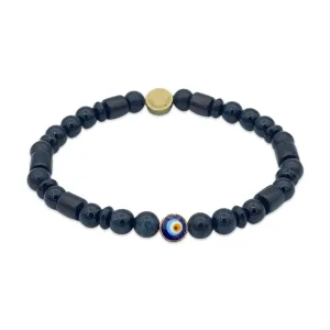 Evil Eye Gem and Wood Stretch Bracelet