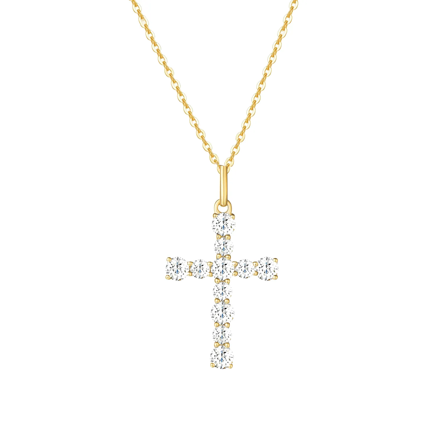 FANCIME White Sapphire Cross 9K Yellow Gold Necklace