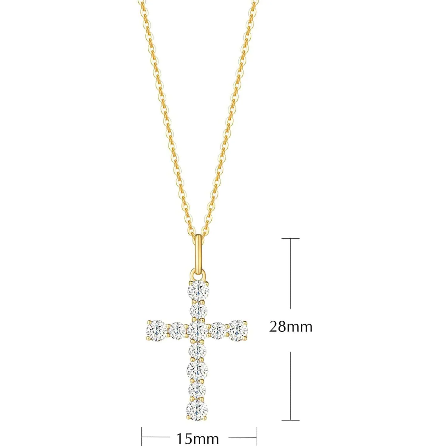 FANCIME White Sapphire Cross 9K Yellow Gold Necklace