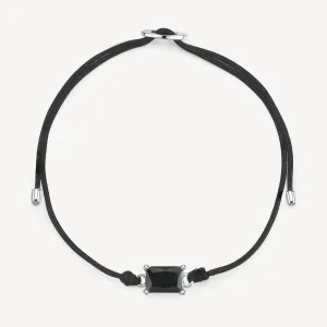 Fancy Black Stone Cord Bracelet in Sterling Silver