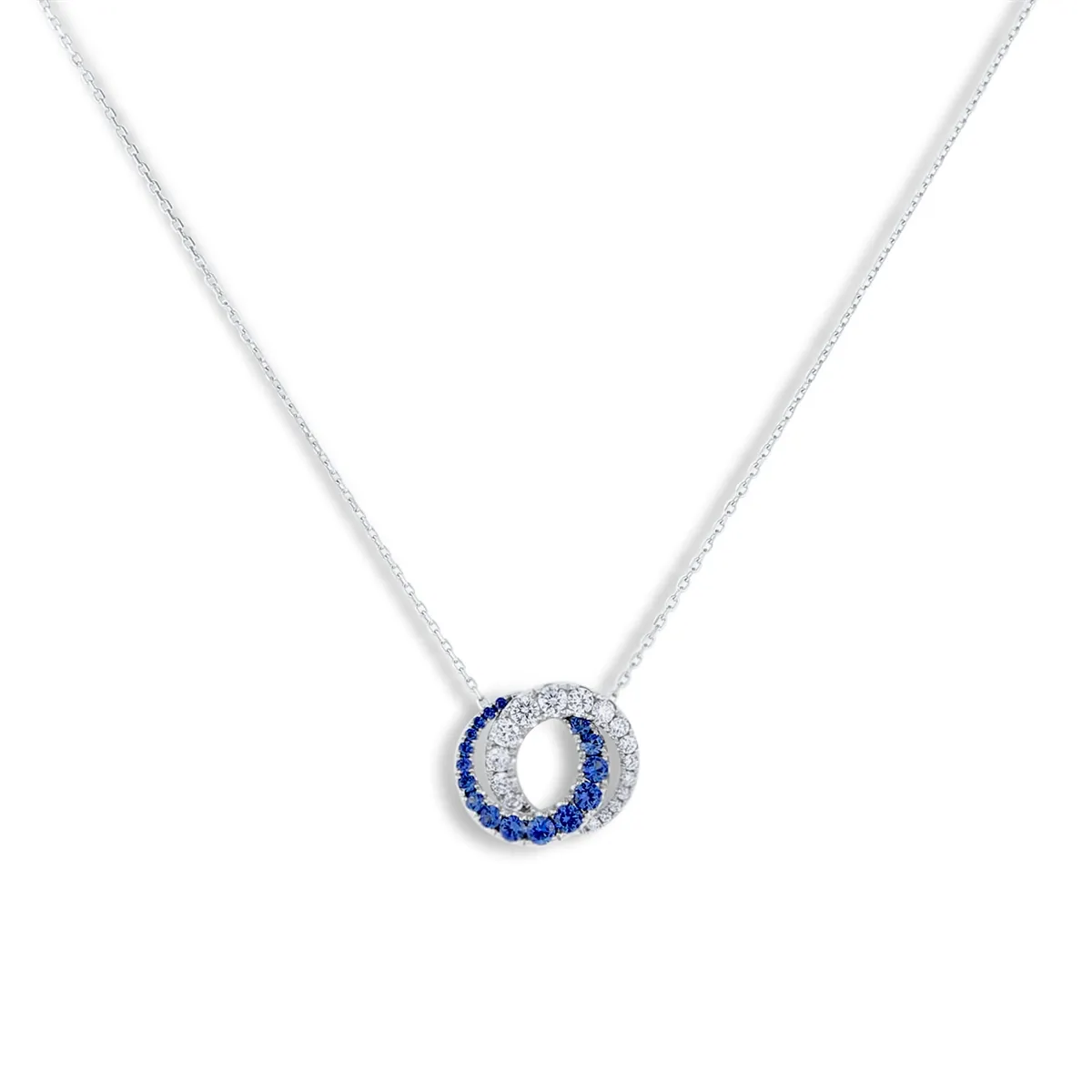 Frederic Sage 14K White Gold Intertwined Double Circle Sapphire Pendant Necklace