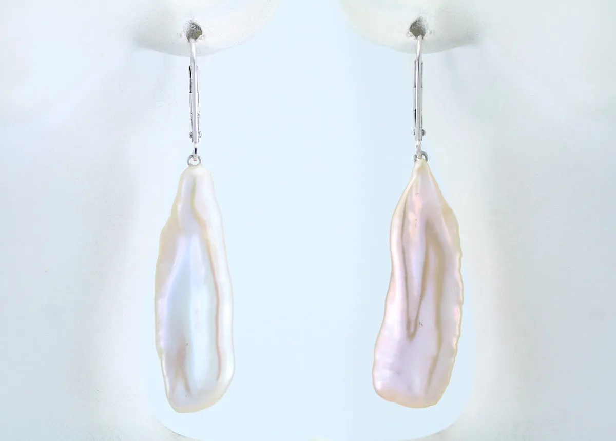 Freshwater Biwa Style Pearls 14kw Gold Leverback Earrings