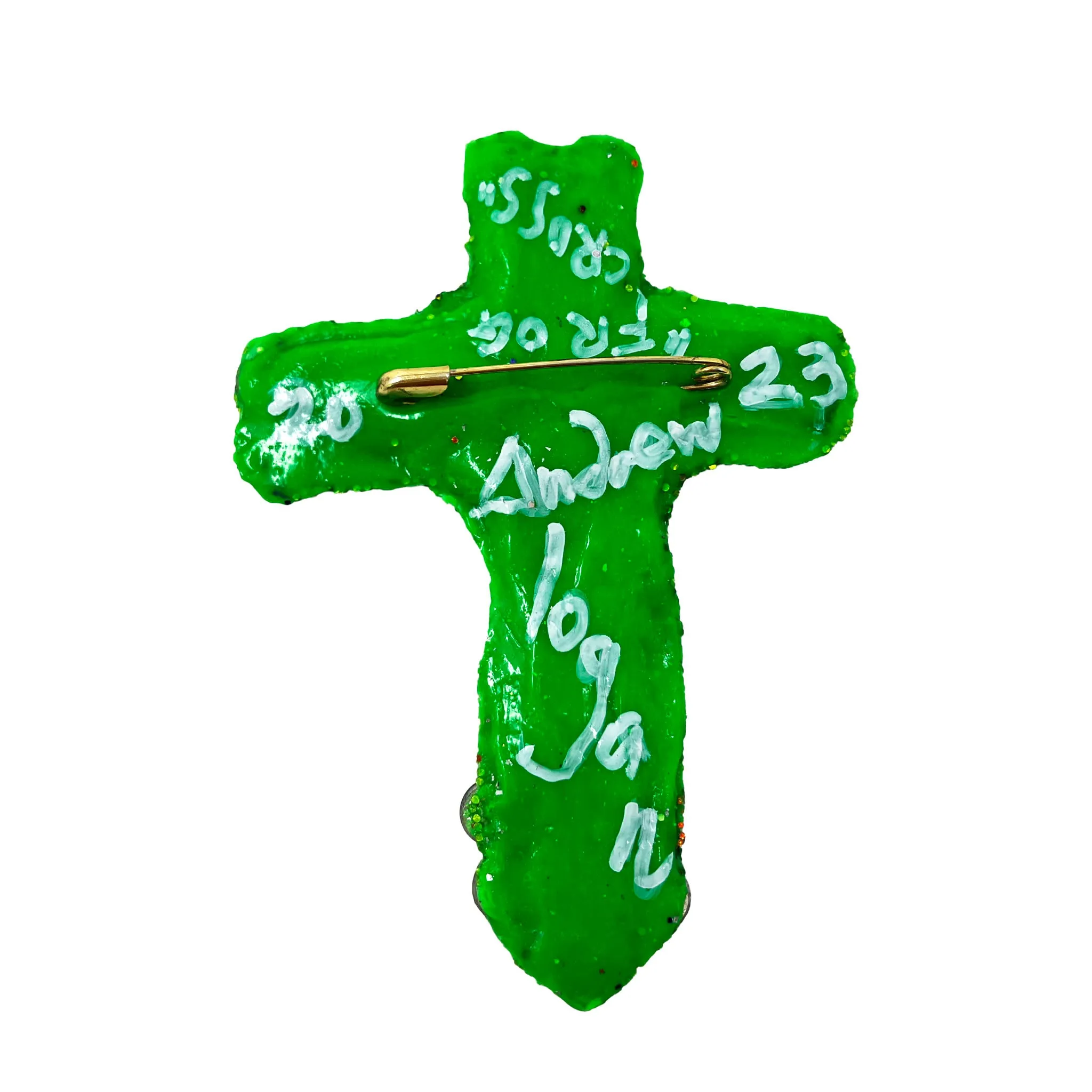 FROG CROSS, GREEN BROOCH, 2023