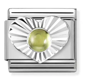 Gemstone - Peridot in Heart Silver Charm