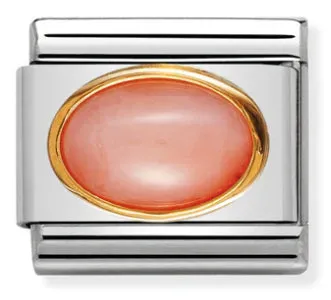 Gemstones - Oval Pink Coral Gold Charm