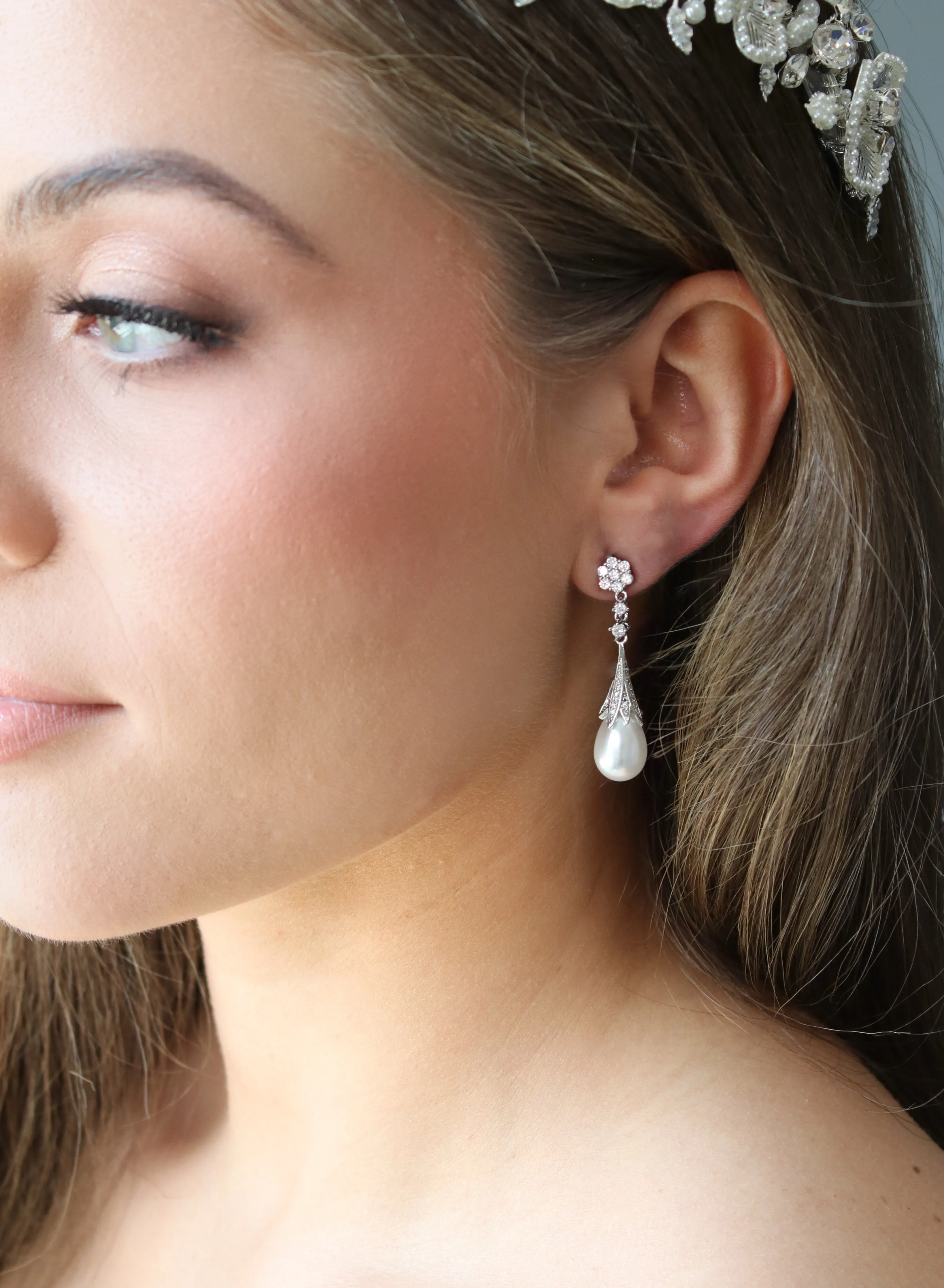 GIGI Simulated Diamond and Pearl Drop Earrings