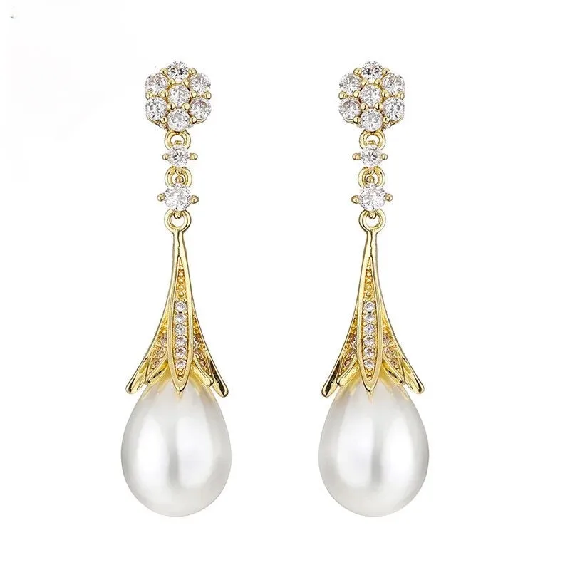 GIGI Simulated Diamond and Pearl Drop Earrings