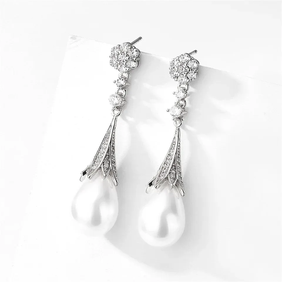 GIGI Simulated Diamond and Pearl Drop Earrings