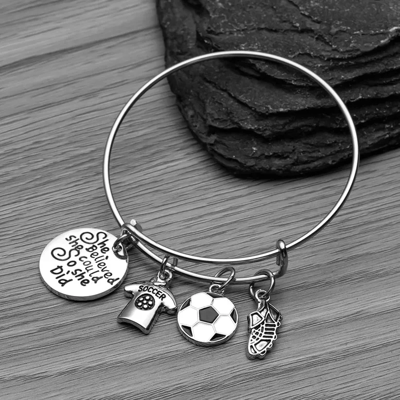 Girls Soccer She Believed She Could So She Did Bangle Bracelet