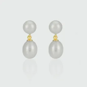 Glebe Double White Pearl & Gold Vermeil Drop Earrings