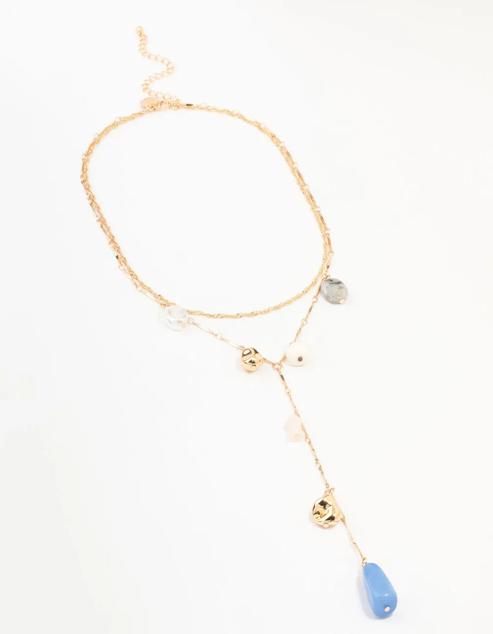 Gold Mixed Beaded Charm Y Necklace