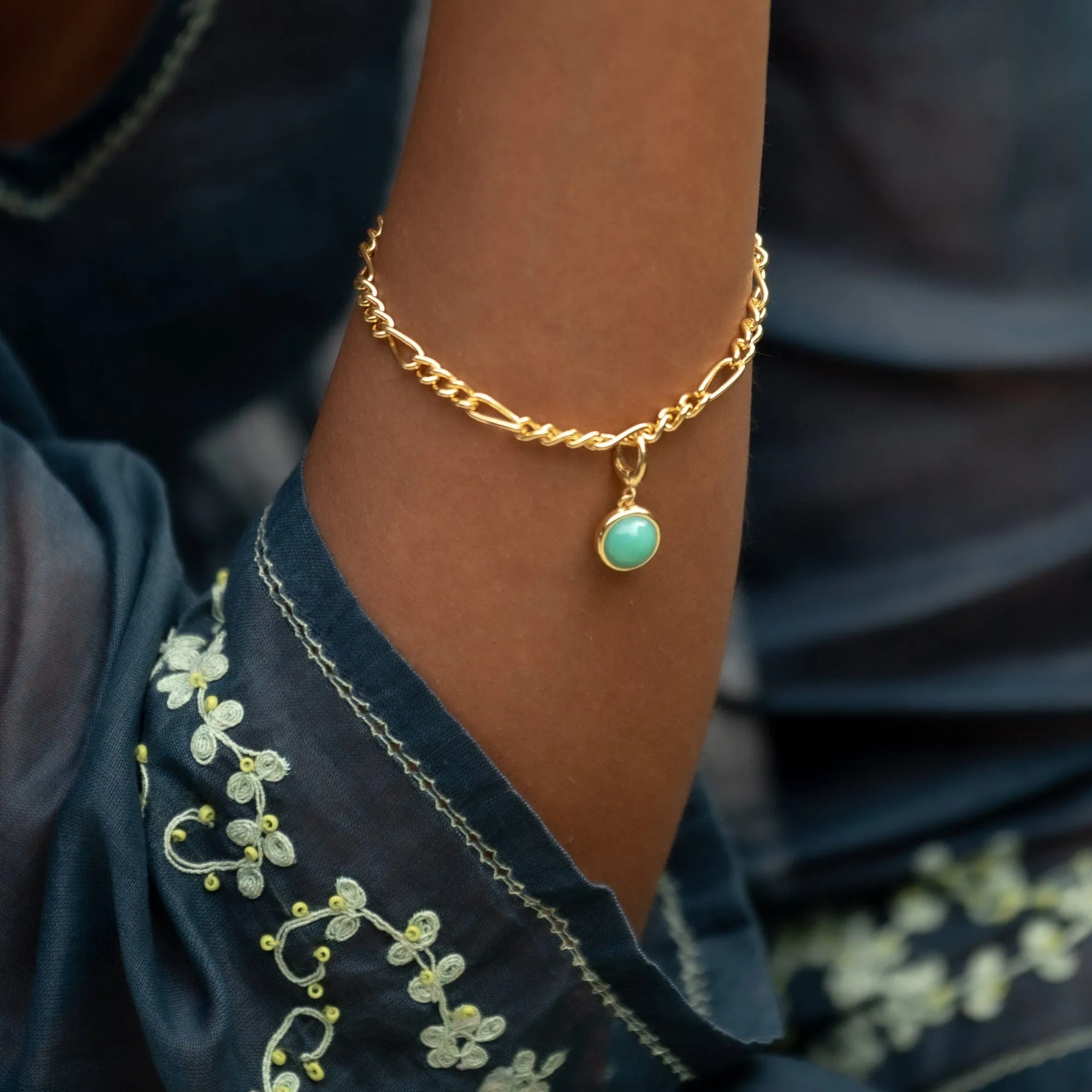 Gold Plated Healing Stone Figaro Charm Bracelet