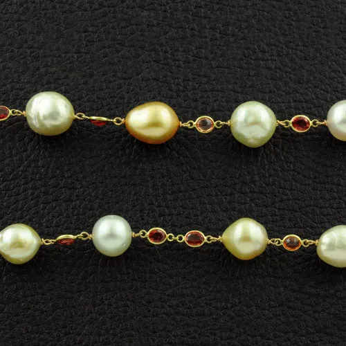 Golden South Sea Pearl & Orange Sapphire Necklace