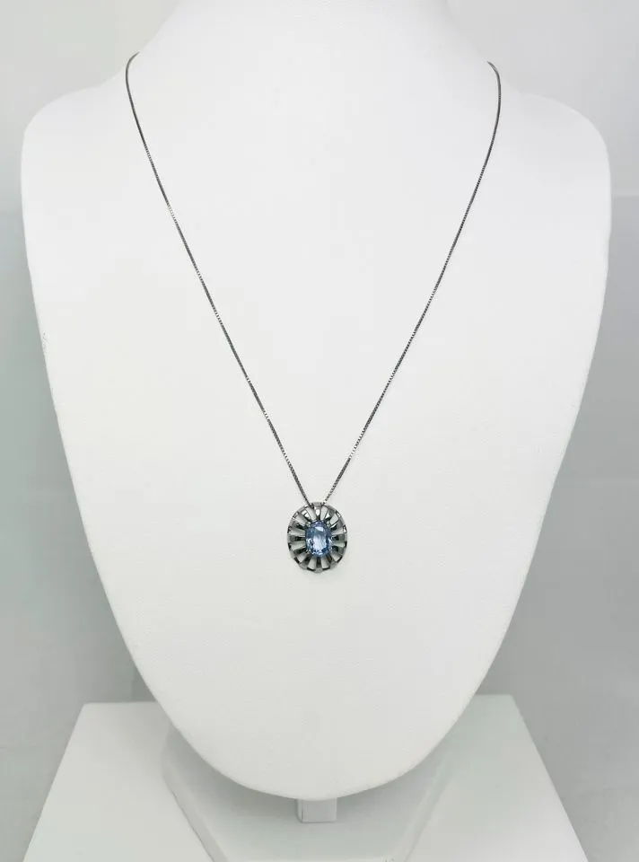 Gorgeous 1ct Natural Sapphire 18" Black Rhodium 18k White Gold Black Rhodium Chain Necklace!