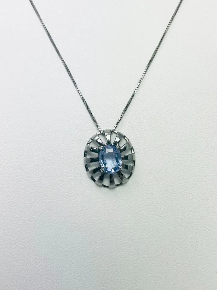 Gorgeous 1ct Natural Sapphire 18" Black Rhodium 18k White Gold Black Rhodium Chain Necklace!