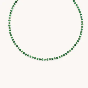 Green Agate Beaded Necklace in Silver