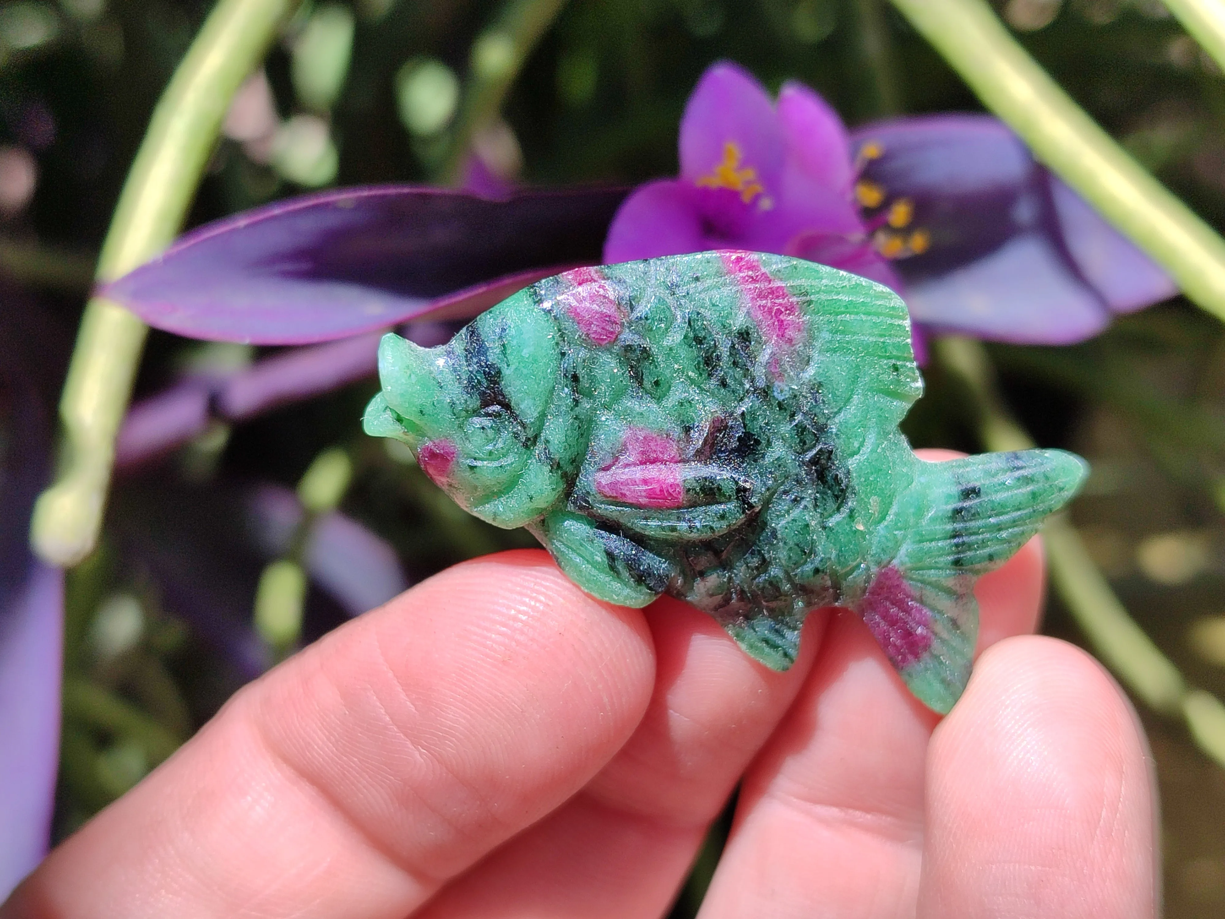 Hand Made Rare Small Fluorescent Ruby Zoisite Fish Carvings - Sold Per Item - From Tanzania