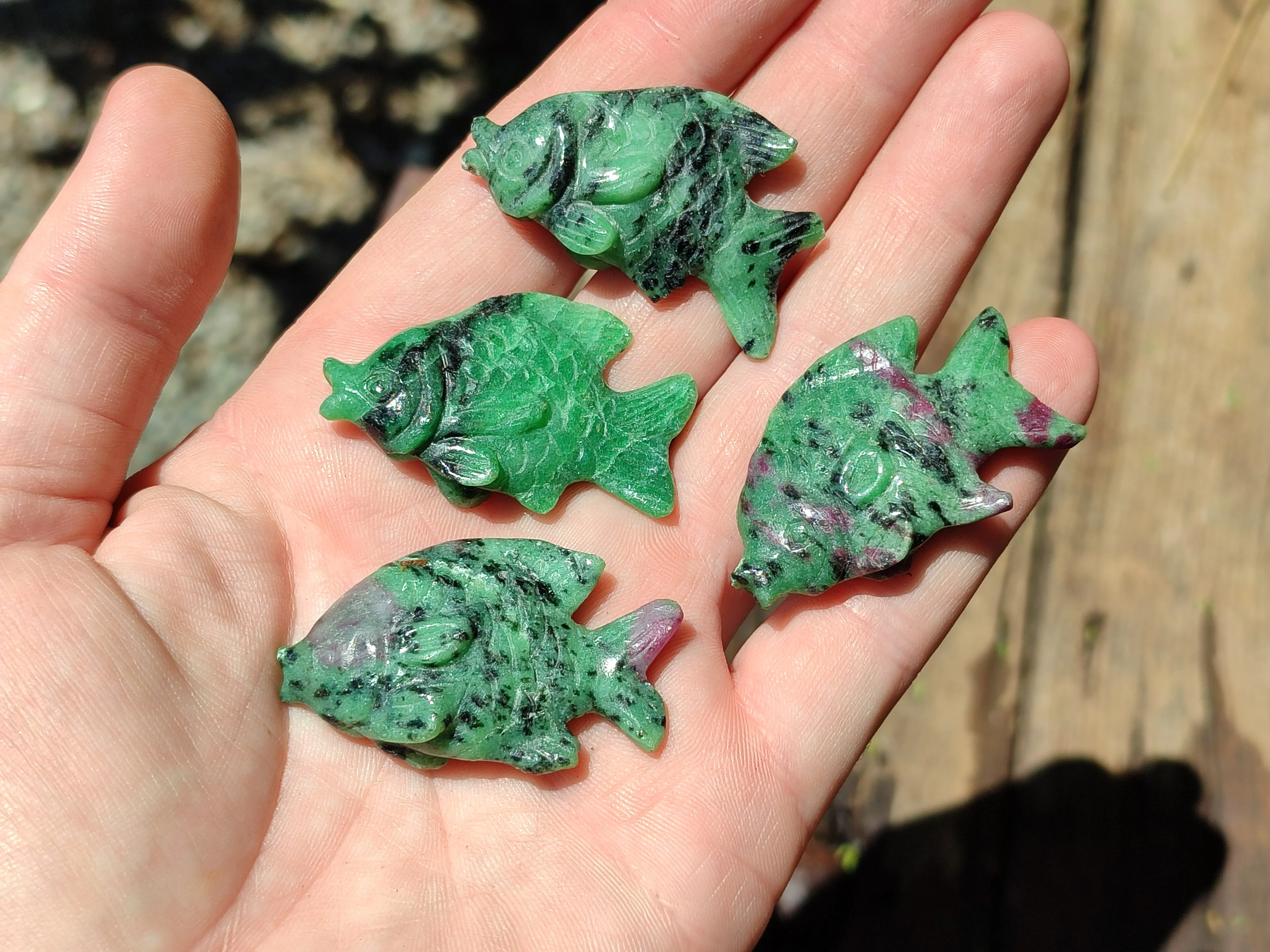 Hand Made Rare Small Fluorescent Ruby Zoisite Fish Carvings - Sold Per Item - From Tanzania