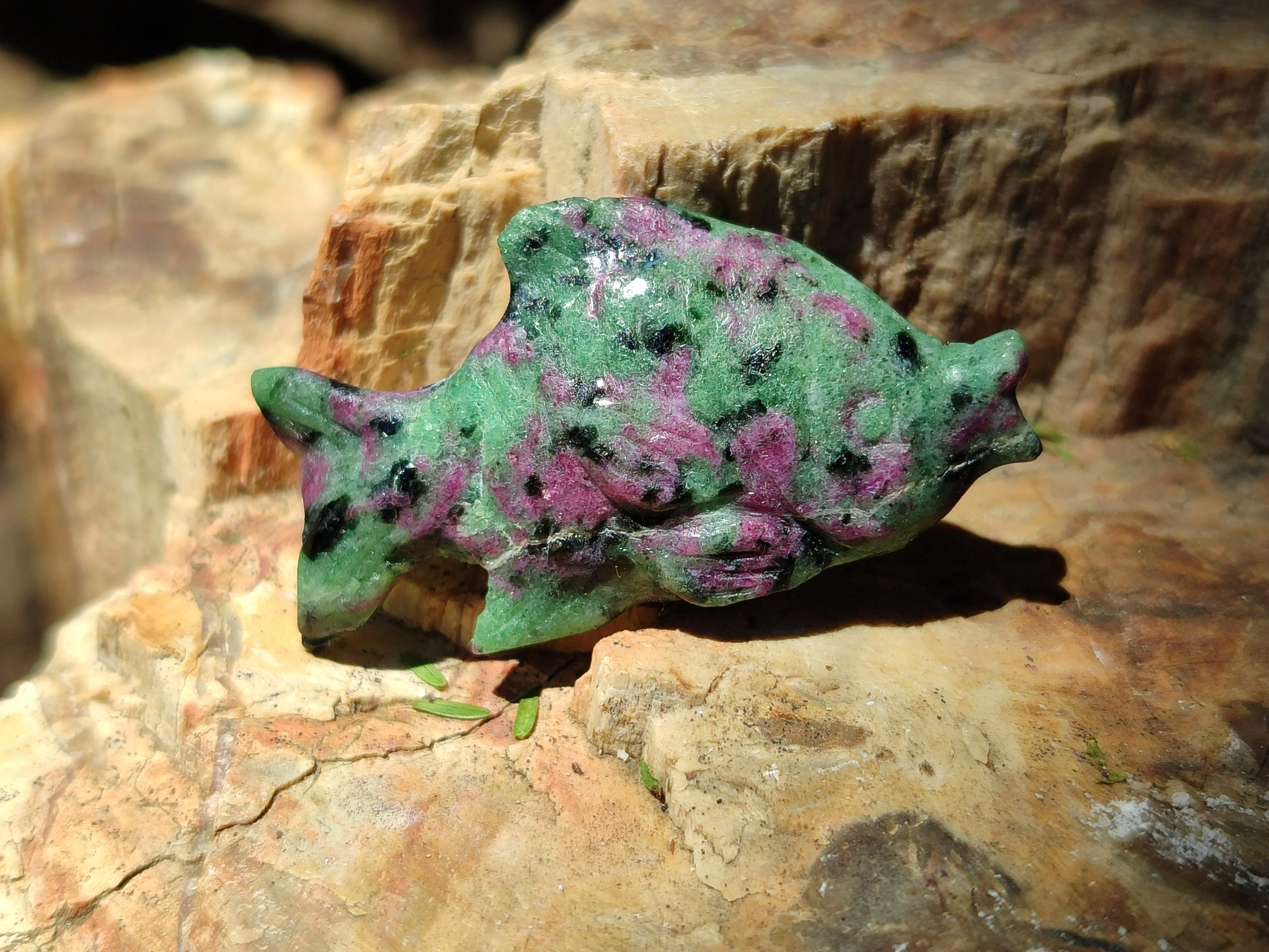 Hand Made Rare Small Fluorescent Ruby Zoisite Fish Carvings - Sold Per Item - From Tanzania