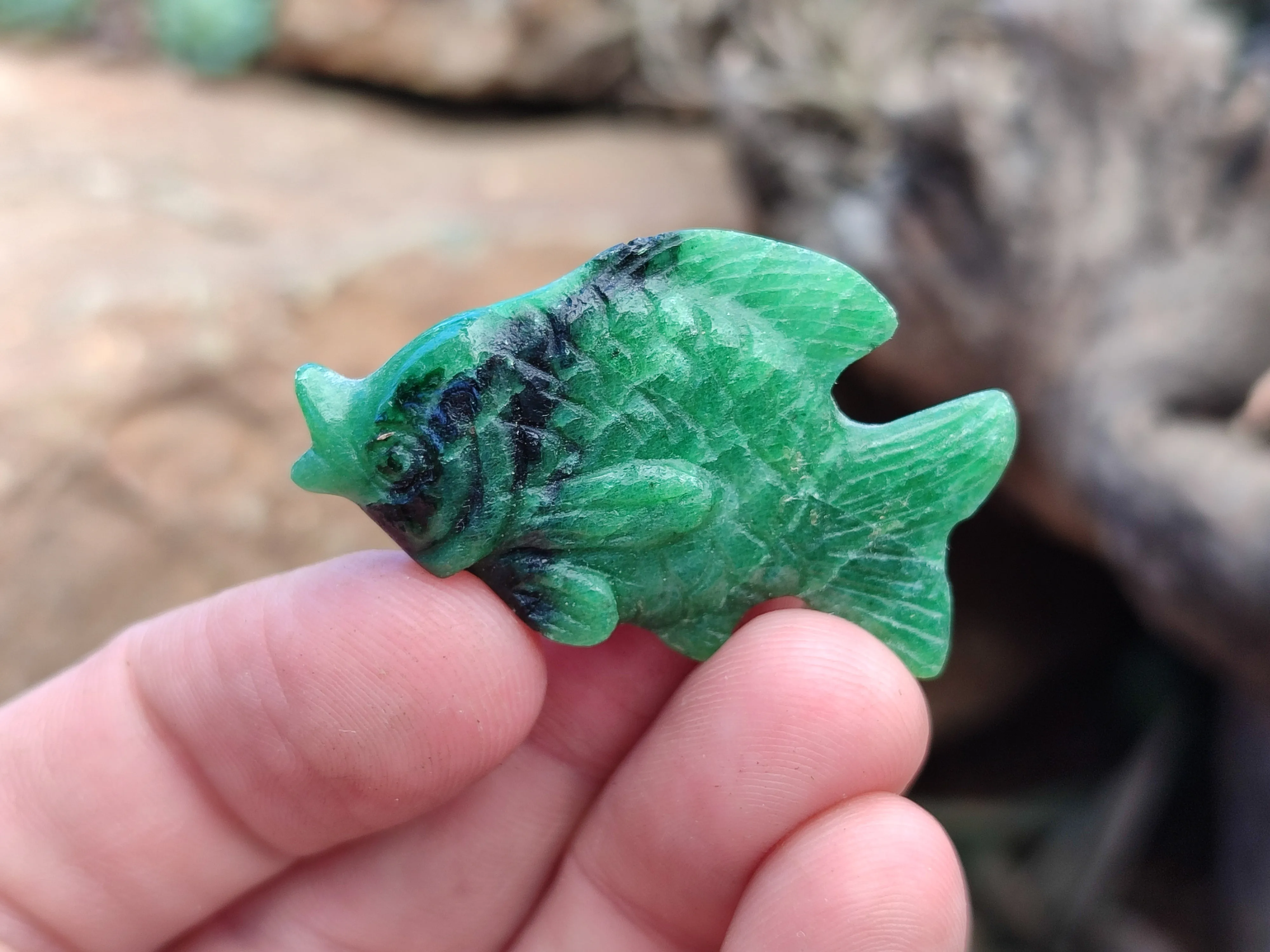 Hand Made Rare Small Fluorescent Ruby Zoisite Fish Carvings - Sold Per Item - From Tanzania